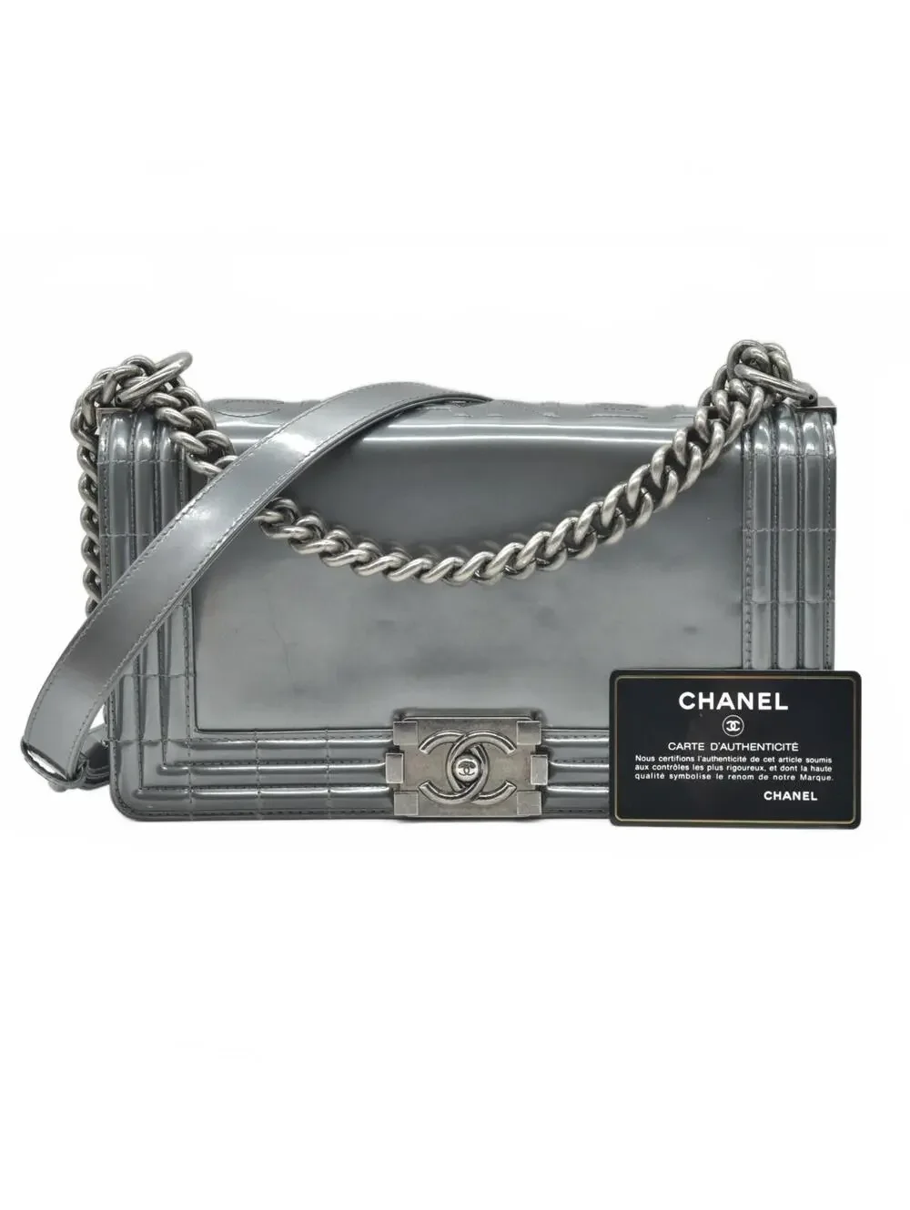 2012 Chanel Medium Boy Electric Patent Leather Logo CC Flap